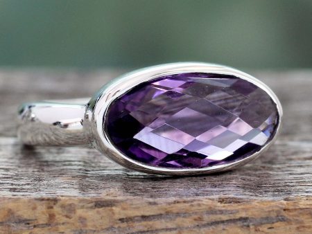 Purple Crown Amethyst & Silver Cocktail Ring For Sale