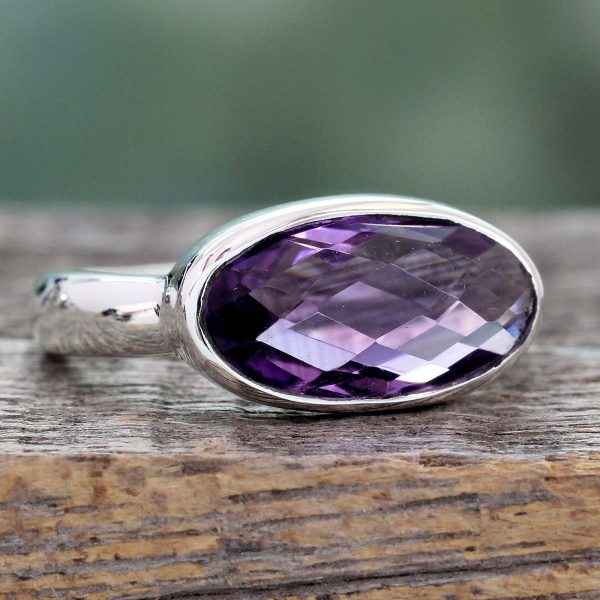 Purple Crown Amethyst & Silver Cocktail Ring For Sale