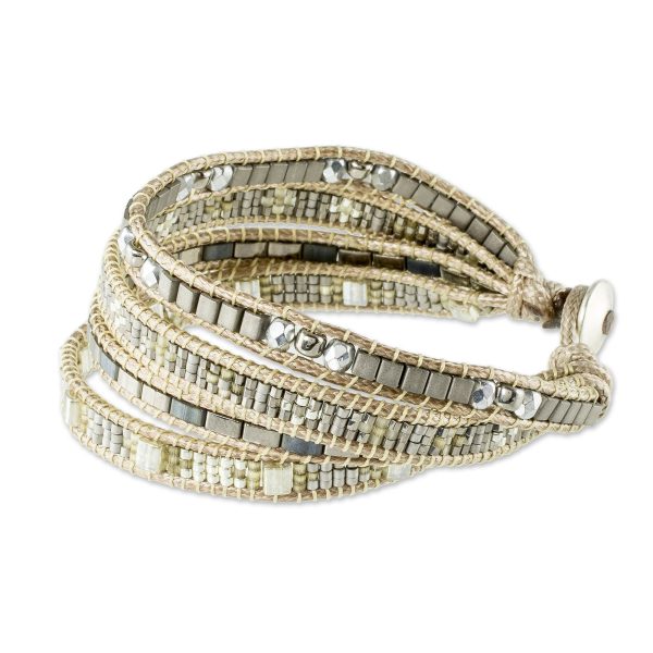 Silver Reflection Silvery Beaded Wristband Bracelet from Guatemala Online Hot Sale