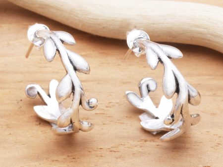 Rice Garland Sterling Silver Rice Stalk Half-Hoop Earrings on Sale