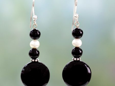 Midnight Kisses Onyx Pearl & Silver Earrings Cheap