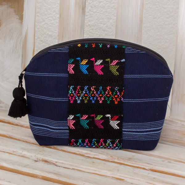 Tactic Stripes in Navy Handwoven Cotton Cosmetic Bag in Navy from Guatemala Discount