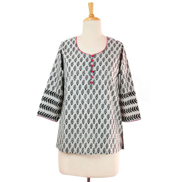 Paisley Dance Black & Gray Cotton Tunic Hot on Sale