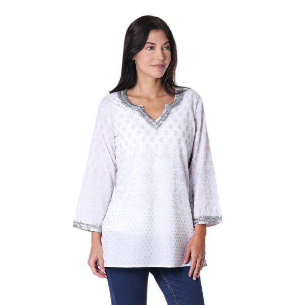 Silver Diva Metallic & White Cotton Tunic Online