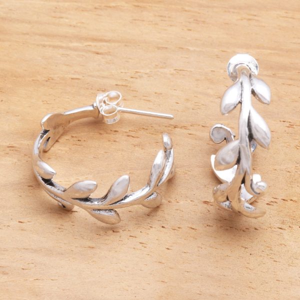 Rice Garland Sterling Silver Rice Stalk Half-Hoop Earrings on Sale