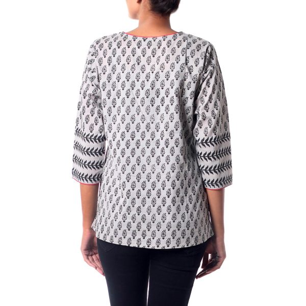 Paisley Dance Black & Gray Cotton Tunic Hot on Sale