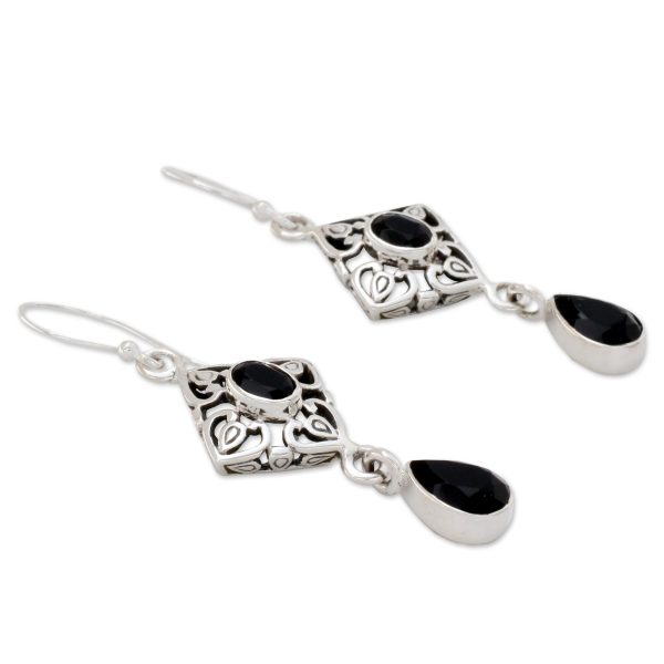 Regal in Black Ornate Black Onyx and Sterling Silver Dangle Style Earrings Fashion