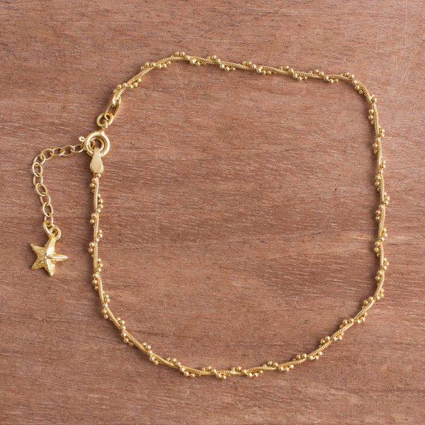 Moonlit Starfish 18k Gold Plated Sterling Silver Starfish Anklet from Peru Fashion