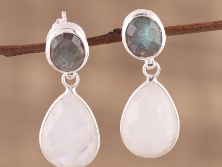 Misty Alliance Rainbow Moonstone and Labradorite 23 Ct Earrings For Discount