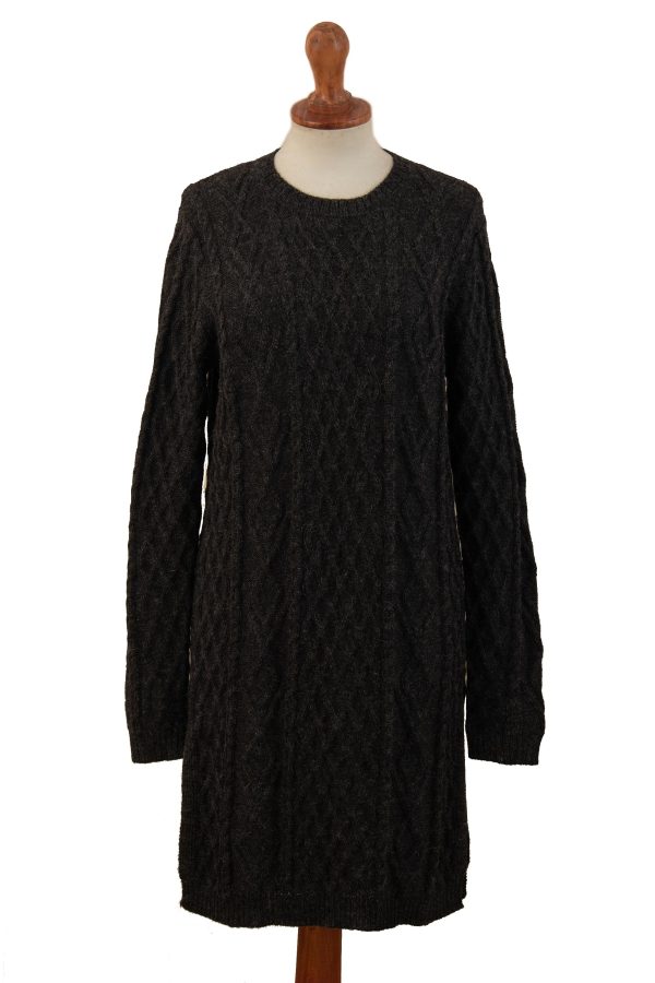 Long Lines in Charcoal Alpaca Tunic Sweater Dress For Discount