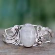 Rainbow Moonstone & Sterling Silver Floral Cuff Bracelet on Sale