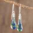 Ocean Reflection Blue and Green Art Glass Dangle Earrings from Costa Rica Fashion