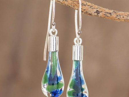 Ocean Reflection Blue and Green Art Glass Dangle Earrings from Costa Rica Fashion