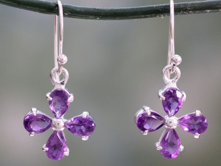 Lilac Blossom Amethyst Silver Dangle Earrings Cheap