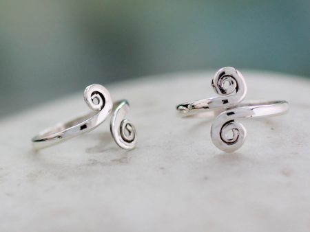 Sterling Silver Spiral Adjustable Toe Rings - Set of 2 Online now