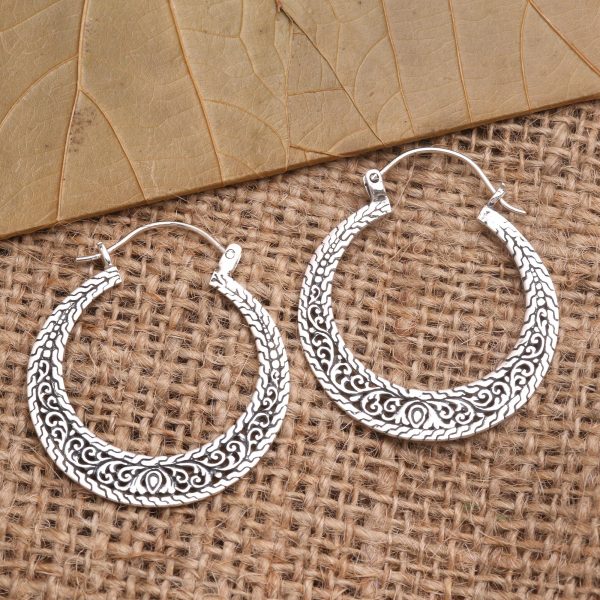 Sukawati Circles Sterling Silver Hoop Earrings from Bali Online now