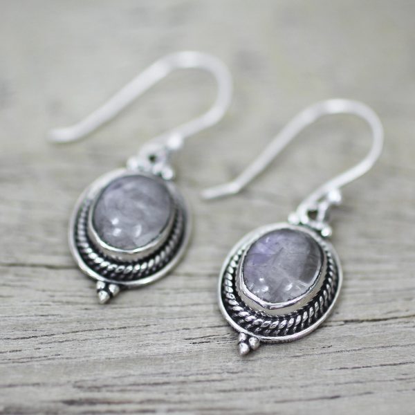 Moonlit Charm Sterling Silver Rainbow Moonstone Dangle Earrings India Hot on Sale