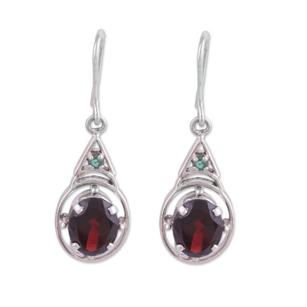 Scarlet Joy Garnet and Emerald Dangle Earrings from India Online