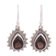 Smoky Drop Handmade Smoky Quartz and Silver Earrings from India Supply