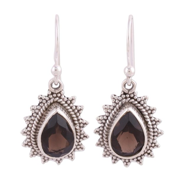 Smoky Drop Handmade Smoky Quartz and Silver Earrings from India Supply