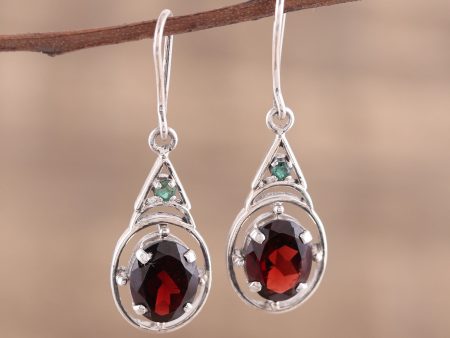 Scarlet Joy Garnet and Emerald Dangle Earrings from India Online