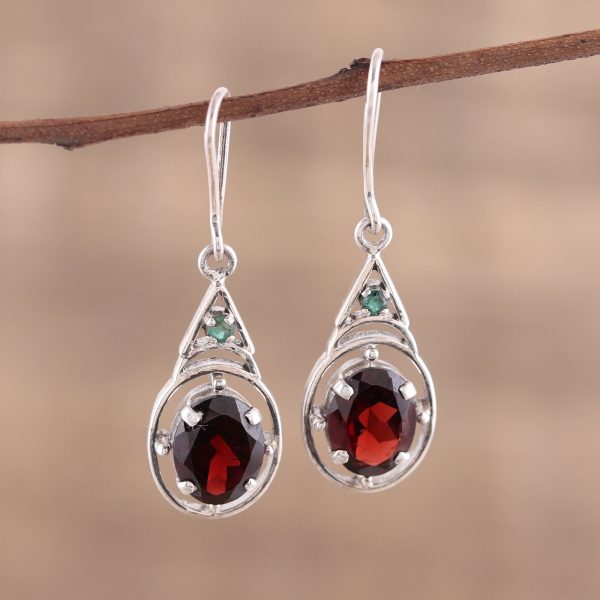 Scarlet Joy Garnet and Emerald Dangle Earrings from India Online