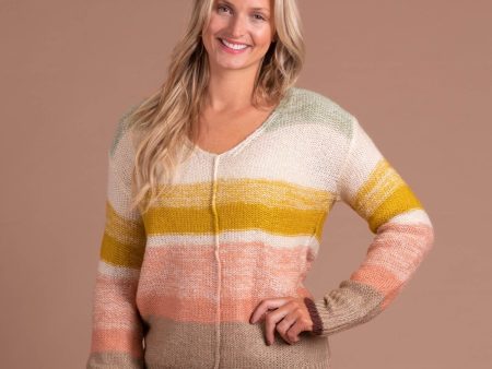 Colorful Stripes Pullover V-Neck Sweater Discount