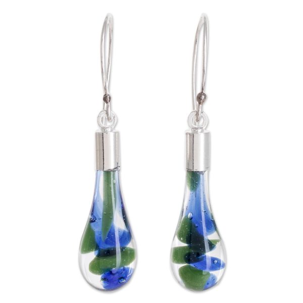 Ocean Reflection Blue and Green Art Glass Dangle Earrings from Costa Rica Fashion