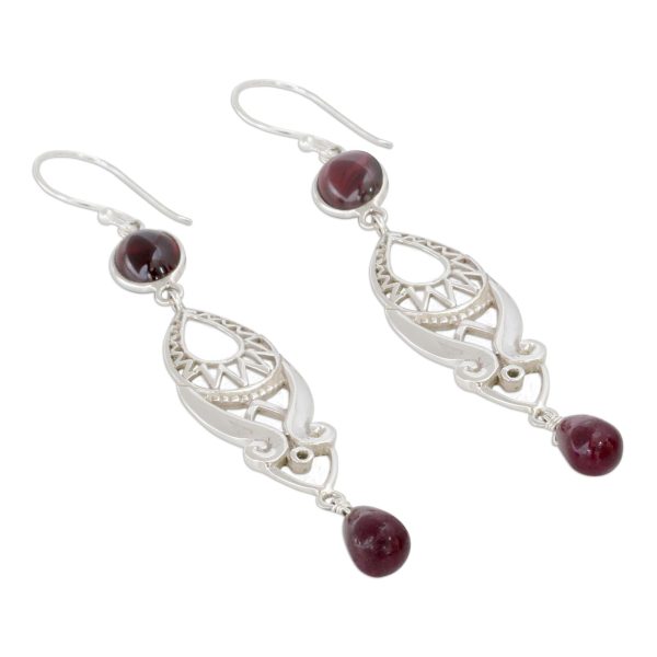 Mughal Mystery Long Ruby and Garnet Earrings in Sterling Silver from India For Cheap