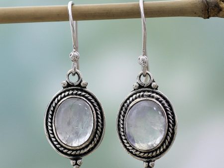 Moonlit Charm Sterling Silver Rainbow Moonstone Dangle Earrings India Hot on Sale