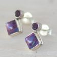 Purple Sparkle Turquoise & Silver Drop Earrings on Sale