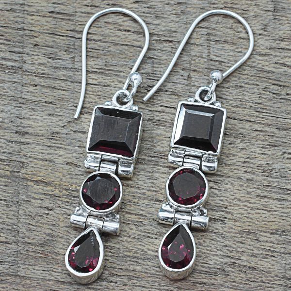 Radiant Glamour Geometric Garnet and Sterling Silver Dangle Earrings Online Hot Sale