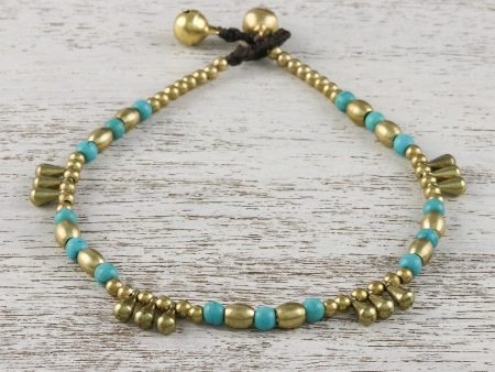 Musical Wanderer Calcite and Brass Beaded Anklet from Thailand Online Sale