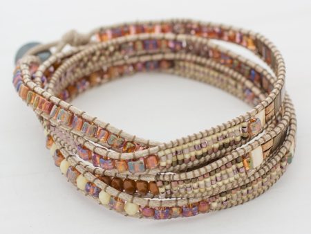 Autumn Sweetness Glass Beaded Wrap Bracelet in Beige from Guatemala Online Hot Sale