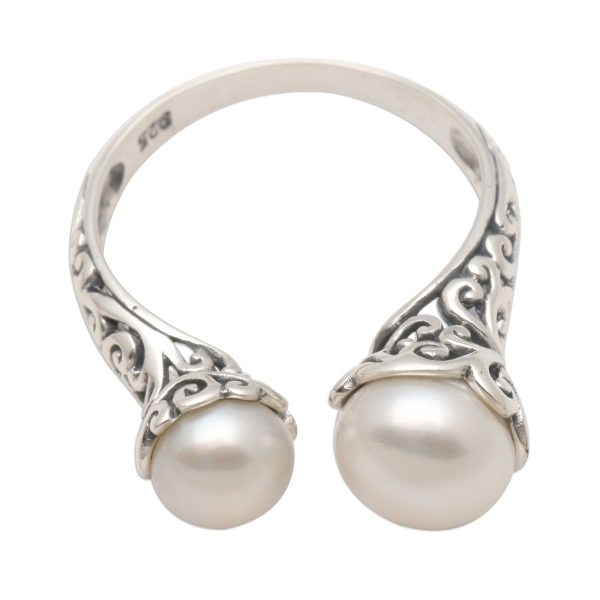 Seeking You White Cultured Pearl and Sterling Silver Ring from Bali Cheap