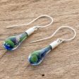 Ocean Reflection Blue and Green Art Glass Dangle Earrings from Costa Rica Fashion