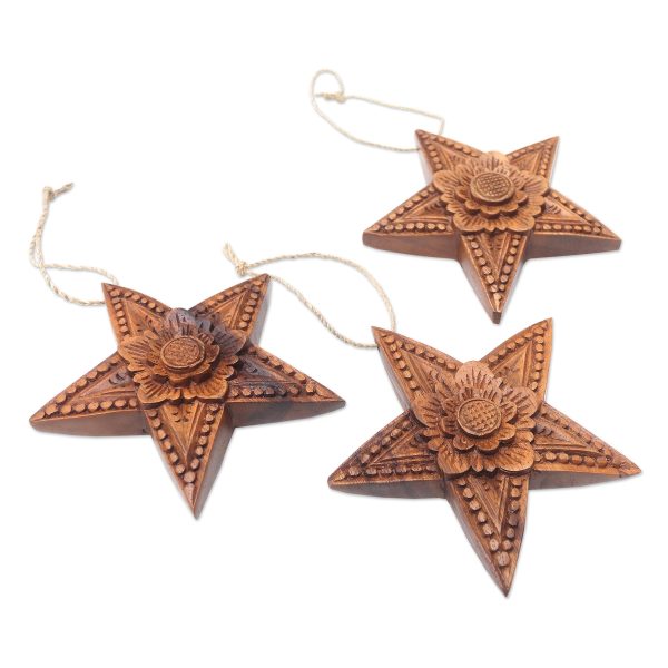 Sunny Christmas Hand Carved Star-Shaped Holiday Ornaments (Set of 3 Sale