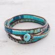 Mayan Monolith Glass Beaded Wrap Bracelet in Turquoise from Guatemala Fashion