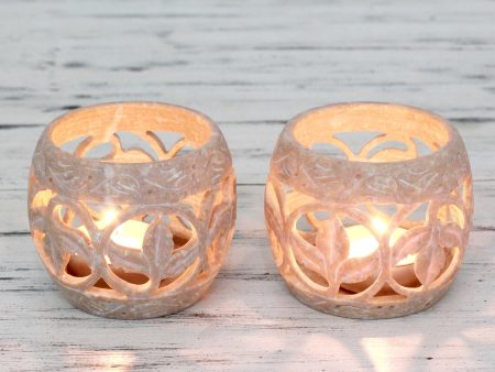 Fig Leaf Soapstone Candle Holder - Set of 2 on Sale