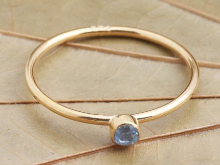 Subtly Sweet 18k Gold Plated Solitaire Ring with Blue Quartz Hot on Sale