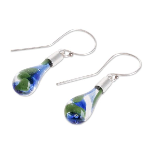 Ocean Reflection Blue and Green Art Glass Dangle Earrings from Costa Rica Fashion