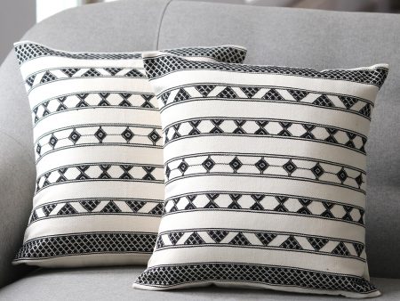 Desert Geometry Hand Crafted Cotton Patterned Cushion Cover (Pair) For Discount