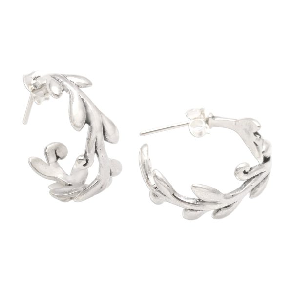 Rice Garland Sterling Silver Rice Stalk Half-Hoop Earrings on Sale