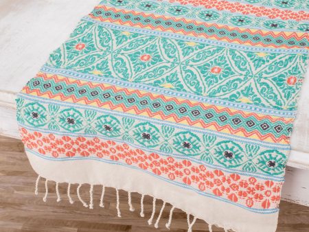 Guatemala is Family Handwoven Cotton Table Runner in Turquoise from Guatemala Fashion