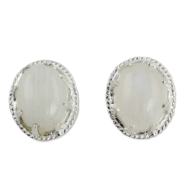 Morning Frost Moonstone & Silver Button Earrings on Sale