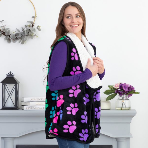 Paw Print Plush Sherpa Fleece-Lined Vest For Discount