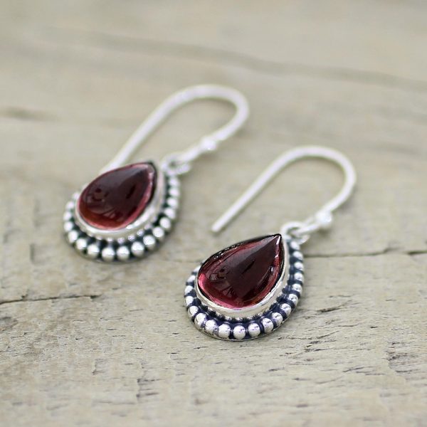 Radiant Dewdrops Sterling Silver and Garnet Drop Shape Dangle Earrings Sale