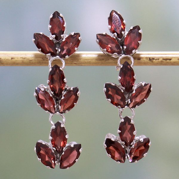 Radiant Red Leaves Garnet & Silver Dangle Earrings Online Hot Sale