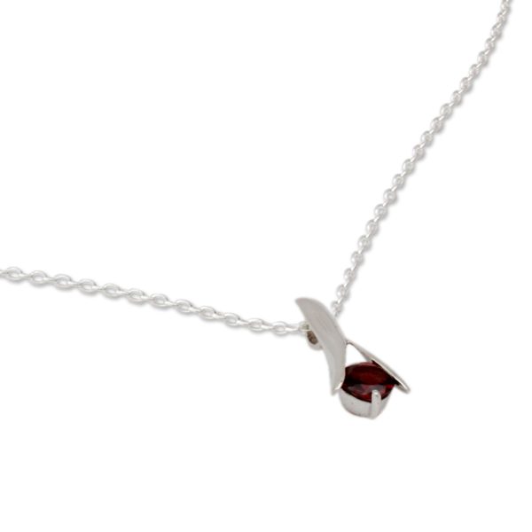 Silver Flarre Garnet Pendant Necklace on Sale