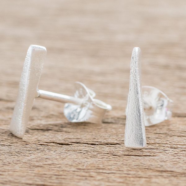 Straight and True Elongated Triangle Modern Sterling Silver Stud Earrings Sale